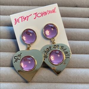 Betsey Johnson Heart with Glass Bead Drop Earrings - 55mm Long